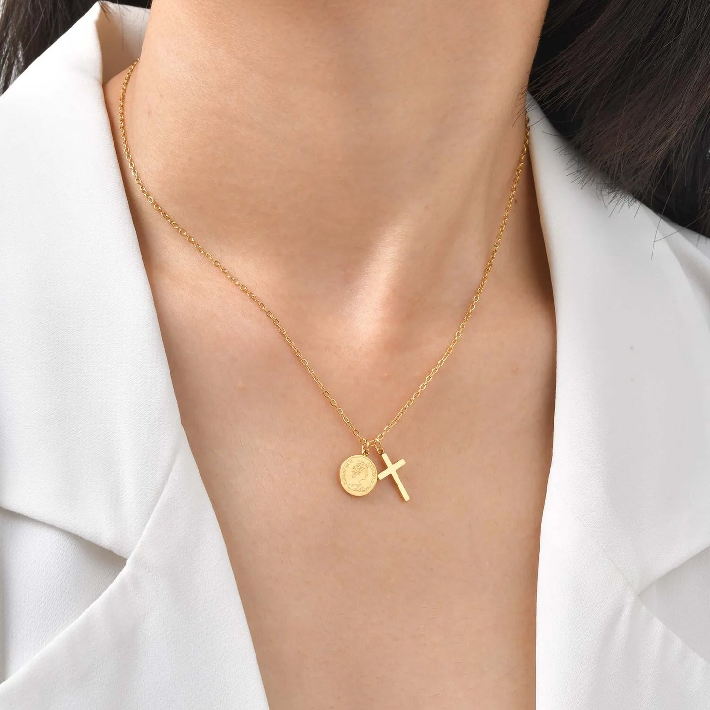 Vintage Coin Necklace with Cross Pendant 4