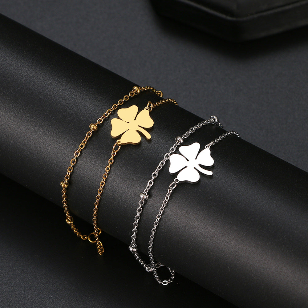 Calenvi Stainless Steel Lucky Clover Bracelet