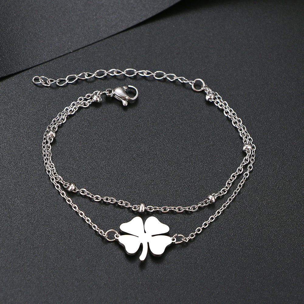 Calenvi Stainless Steel Lucky Clover Bracelet