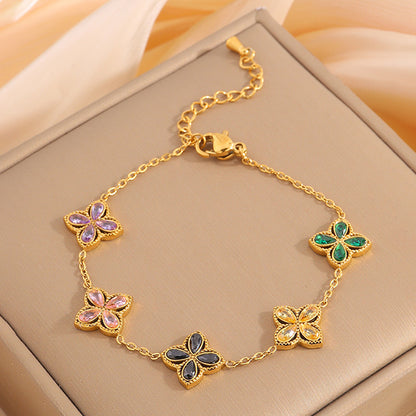 Calenvi Zircon Lucky Clover Bracelet