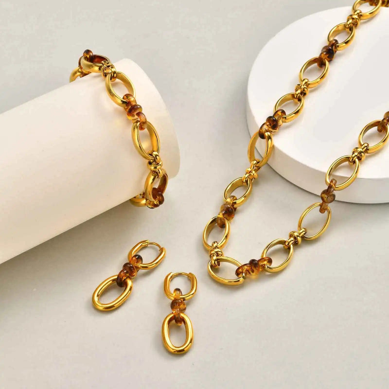 Double Oval Chain Link Drop Earrings 3