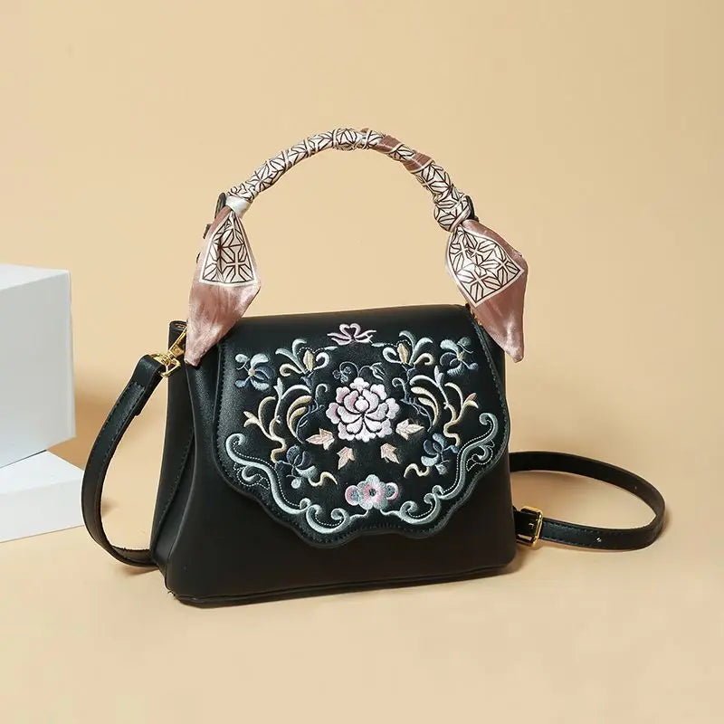 Embroidered Vegan Leather Shoulder Bag 6
