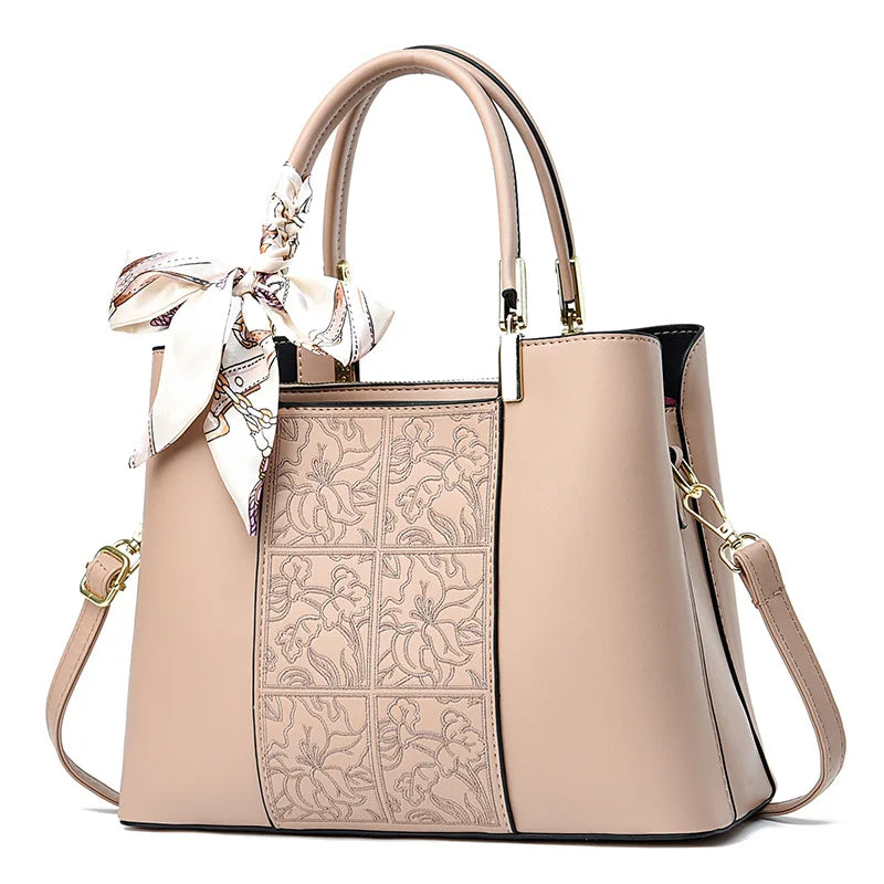 Embroidered Vegan Leather Tote Bag 0