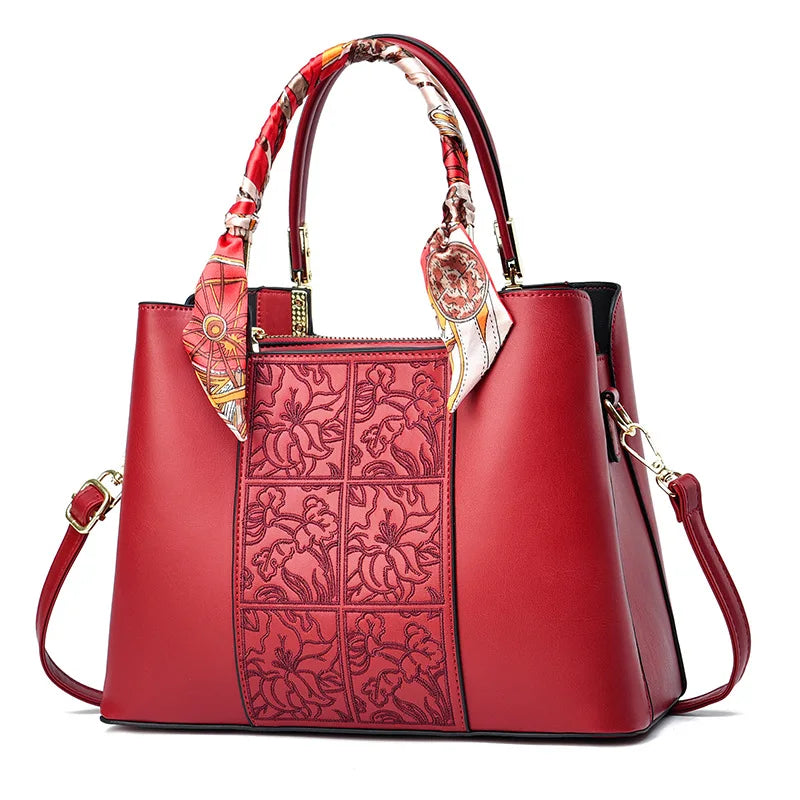 Embroidered Vegan Leather Tote Bag 2