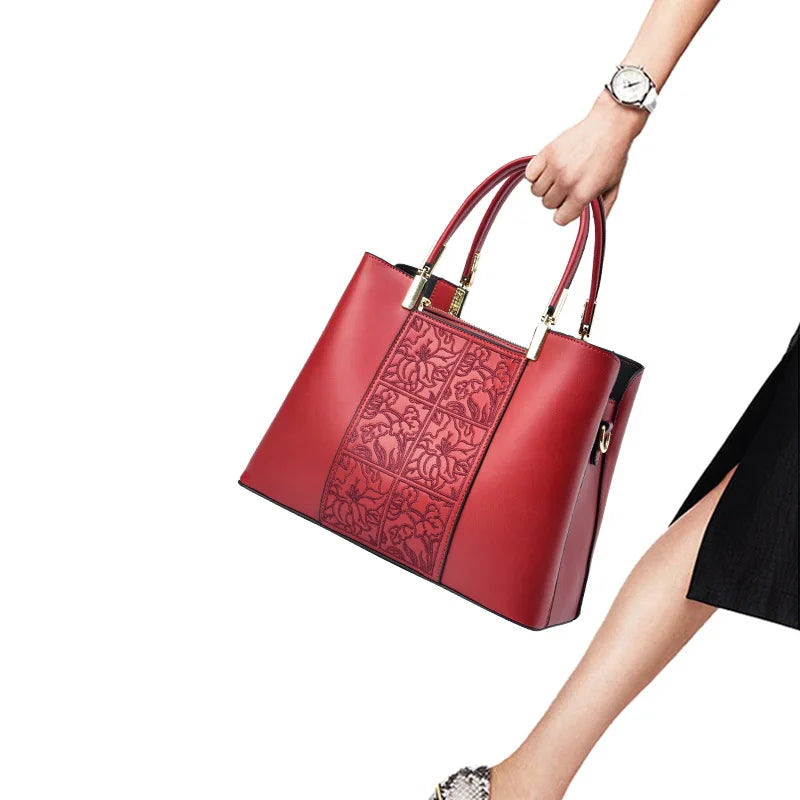 Embroidered Vegan Leather Tote Bag 4