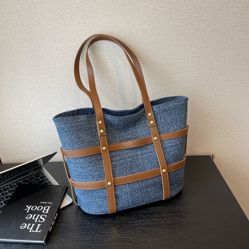 Striped Denim Tote Bag