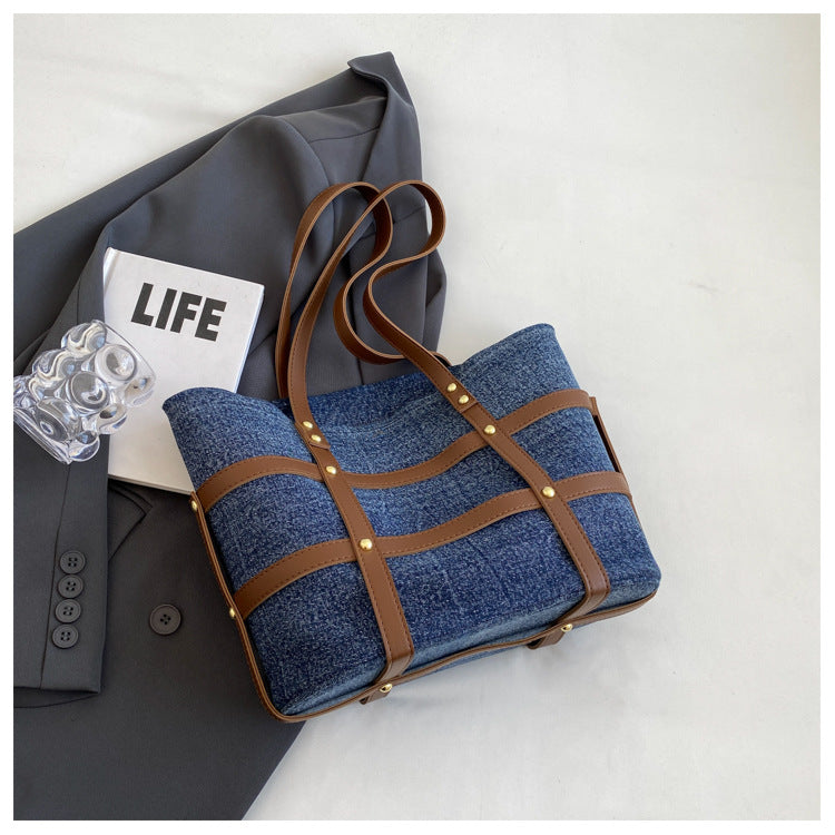 Striped Denim Tote Bag