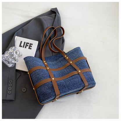 Striped Denim Tote Bag