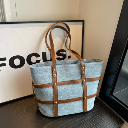 Striped Denim Tote Bag