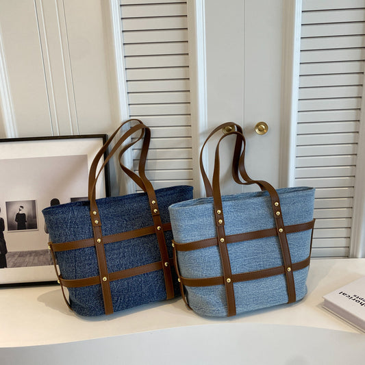 Striped Denim Tote Bag