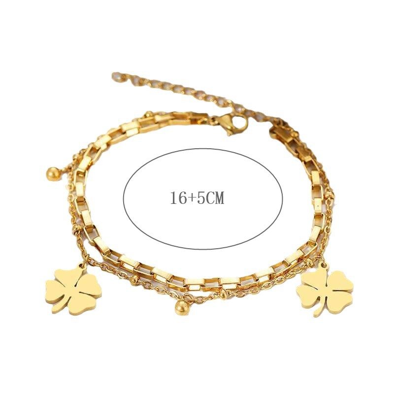Stylish Double-Layer Bracelet With Four-Leaf Clover Charm