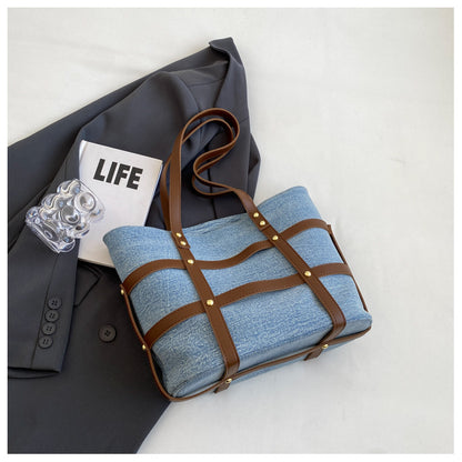 Striped Denim Tote Bag