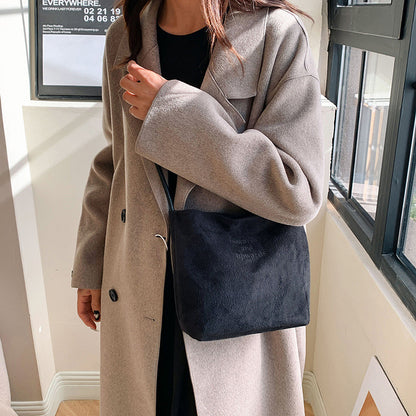 Calenvi Urban Minimalist Suede Bucket Shoulder Bag