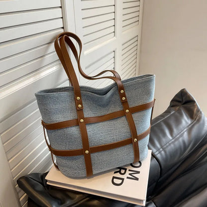 Striped Denim Tote Bag 1