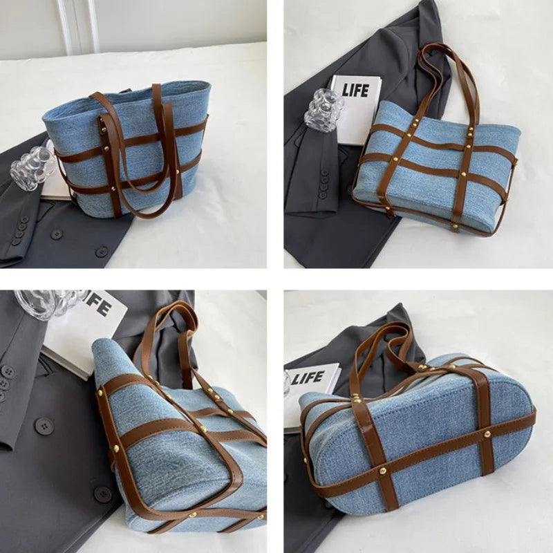 Striped Denim Tote Bag 2