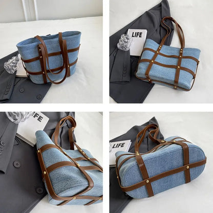 Striped Denim Tote Bag 2