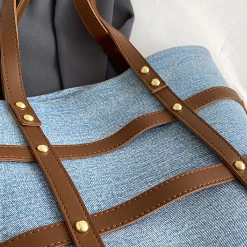 Striped Denim Tote Bag 3
