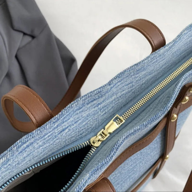 Striped Denim Tote Bag 4
