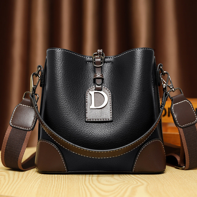 Calenvi Retro Leather Bucket Crossbody Bag