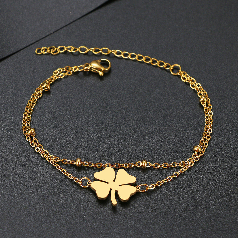 Calenvi Stainless Steel Lucky Clover Bracelet