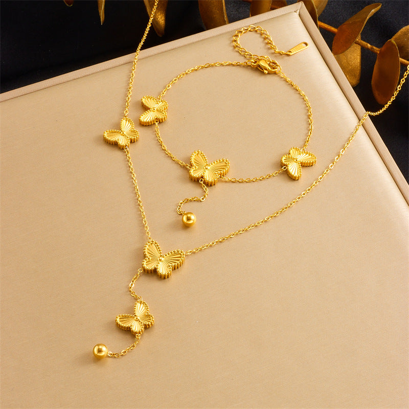 Calenvi Stainless Steel Butterfly Jewelry Set