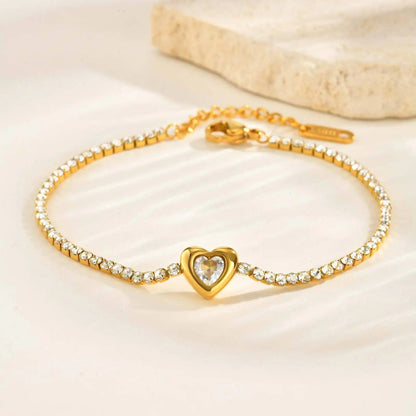 Calenvi Gold Heart Bracelet with CZ Stones