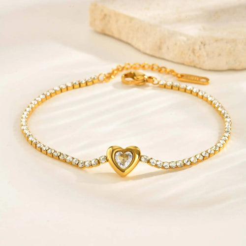 Calenvi Gold Heart Bracelet with CZ Stones