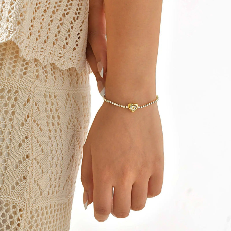 Calenvi Gold Heart Bracelet with CZ Stones