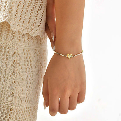 Calenvi Gold Heart Bracelet with CZ Stones