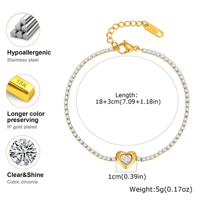 Calenvi Gold Heart Bracelet with CZ Stones