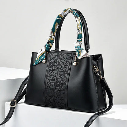 Embroidered Vegan Leather Tote Bag