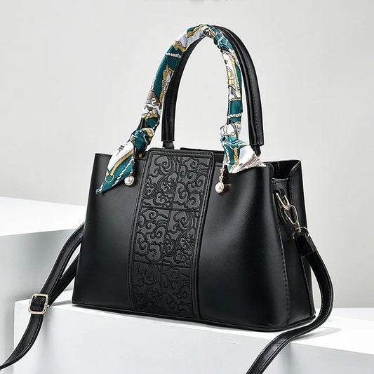 Embroidered Vegan Leather Tote Bag