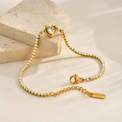 Calenvi Gold Heart Bracelet with CZ Stones
