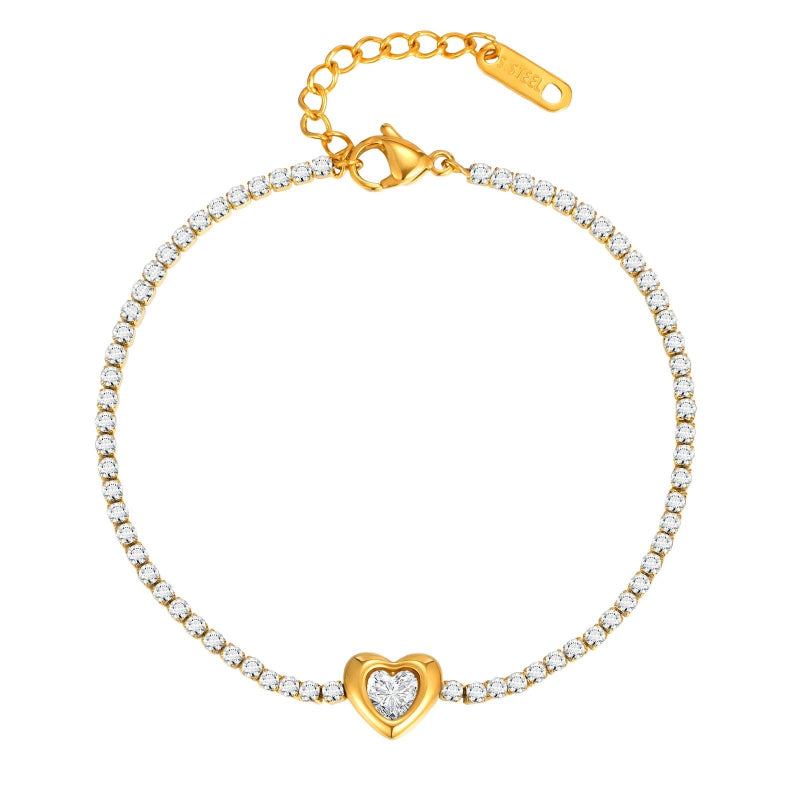 Calenvi Gold Heart Bracelet with CZ Stones