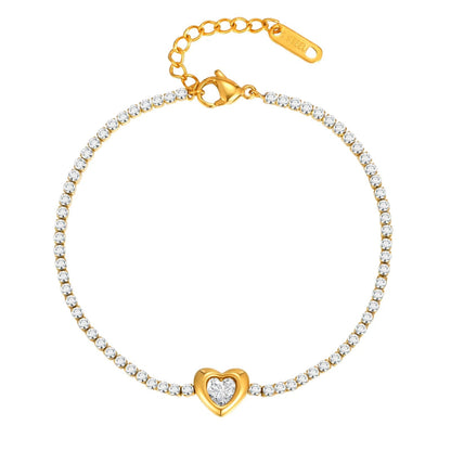 Calenvi Gold Heart Bracelet with CZ Stones